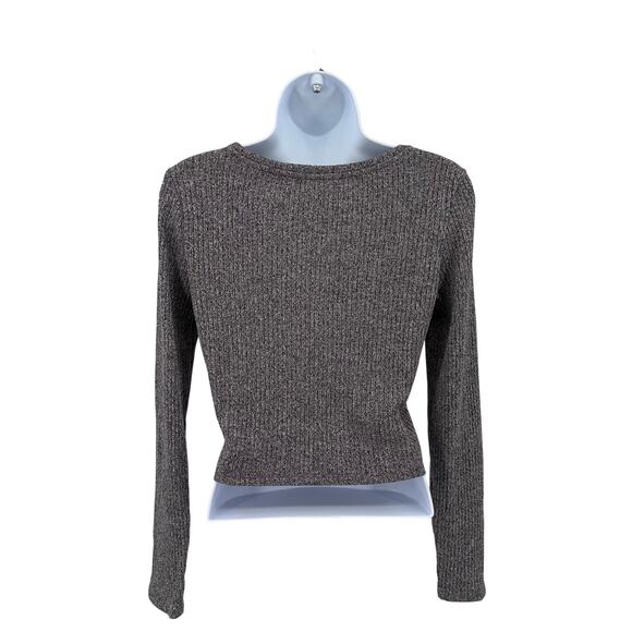 American Eagle T-Shirt Gray Womens S Cropped Ribbed Knit Pullover Long Sleeve - Picture 4 of 9